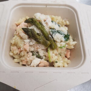 Risotto aux poissons et crevettes, fenouil et épinard.